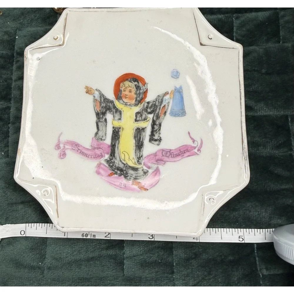 Vintage Trinket Dish Religious Boy Saucer Kitsch